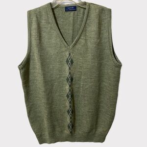 V-Neck Knit Argyle Sweater Vest XL Green ECU